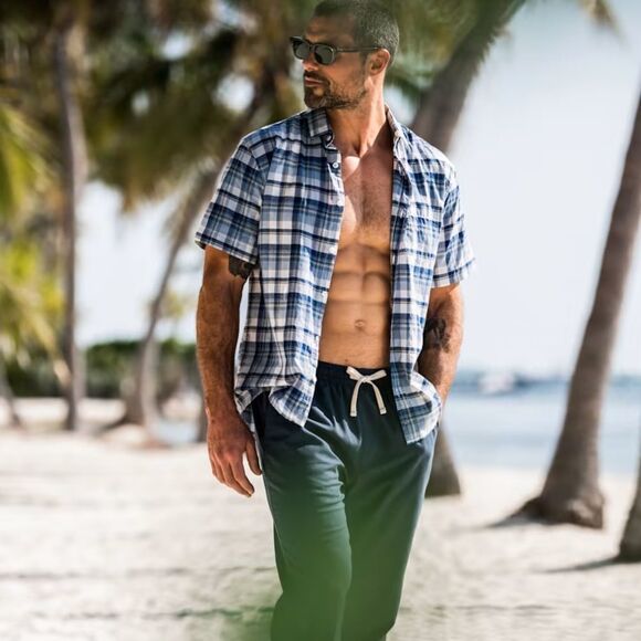 Line of Trade The‎ Wellfleet Madras Shirt Ocean Blue 2XL NWT in packaging - Picture 3 of 9